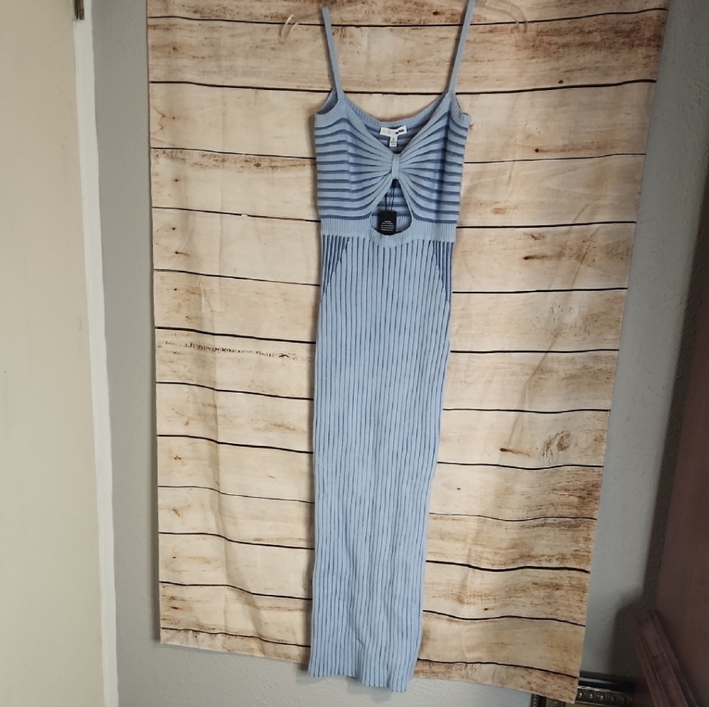 Fashion Nova Light Blue Striped Midi Dress